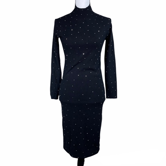 Zara Knit Black Silver Studded Midi Dress - Picture 2 of 6